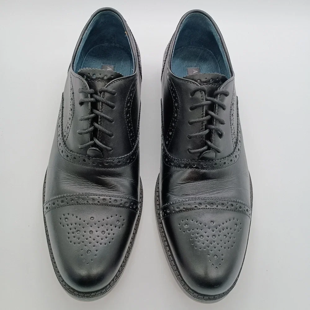 Aston Grey Kobe Black Leather Wingtip Oxford Dress Shoes Mens 10‎
